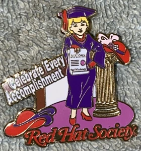 Red Hat Society Lapel Pin "Celebrate Every Accomplishment" Gold Willabee & Ward - Picture 1 of 4
