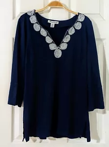Tommy Bahama V-Ausschnitt Tunika Bluse Cover Up Küstenblau Perlen Gr. Klein/P - Bild 1 von 7