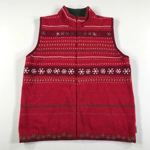 Woolrich Sweater Womens Medium Red White Snowflakes Fair Isle Christmas Wool - Picture 1 of 10