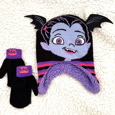 Disney Vamperina Niñas Pequeñas Forrado de Vellón Gorro, Mitones - Negro/Púrpura Foto 1 de 3