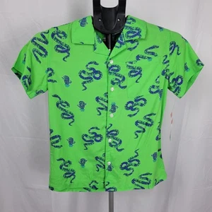 Cat And Jack Boys Short Sleeve Woven Snake Printed Button-Down Shirt Green - Picture 1 of 9