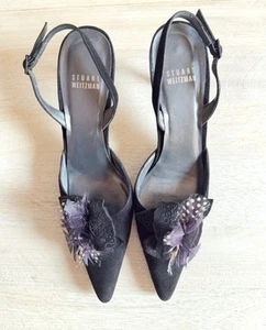 Stuart Weitzman Vintage Sling Back Suede Feather Pumps Size 7 N - Picture 1 of 16