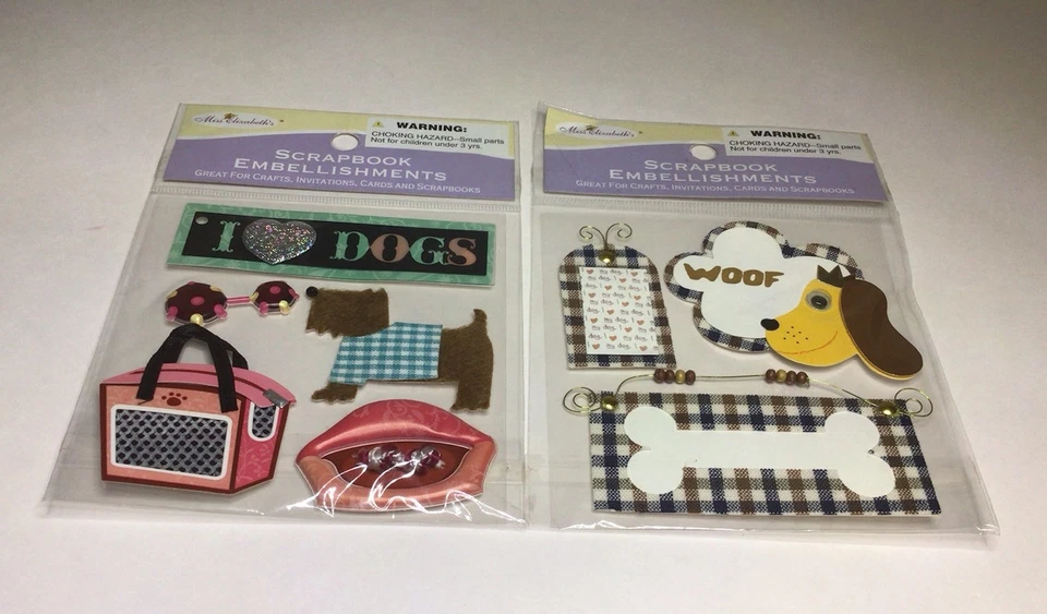 Juego de 2 paquetes sellados de adornos para álbum de recortes con tema de perro Miss Elizabeths Foto 1 de 4