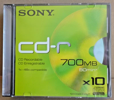 10 Factory Sealed Unused Sony CD-R 700MB / 80min. 1- 48x compatible. - Image 1 of 3