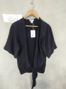 Ants House Italy Top Blouse 100 % Silk Black Designer Tie Front Light Layering - Picture 1 of 12