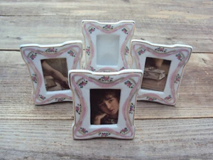 Set of 4 Tiny Ceramic Frames - Victorian Pink Gold Floral Tea Pattern - Picture 1 of 6