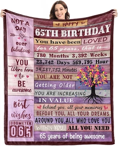 65Th Birthday Gifts for Women Blanket,65Th Birthday Decorations for Women,Gifts - Picture 1 of 7