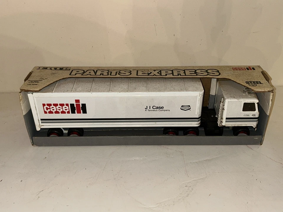 Vintage 1986 Ertl Tenneco Case Parts Express Semi-Tractor w Enclosed Trailer Toy