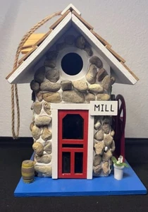Steinhaus Mühle Vogelhaus mit rotem Wasserrad - 10x7x7" - Bild 1 von 10