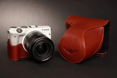 Handmade Genuine real Leather Full Camera Case bag for CANON EOS-M3 ZOOM Lens - Image 1 of 4