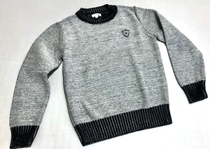 MOTU 100% COTTON GRAY/BLACK KNIT CREWNECK L/S PULLOVER SWEATER LOGO SZ. 7 - Picture 1 of 3