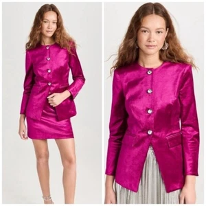 Veronica Beard Cencia Woven Satin Crystal Button Blazer Jacket Pink Size 8 - Picture 1 of 8