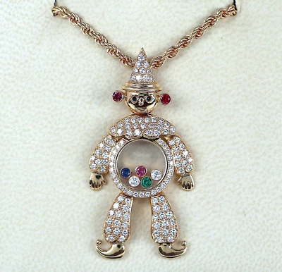 Chopard 18K Yellow Gold Happy Clown Diamond Clown Ruby Sapphire Emerald Necklace - Image 1 of 4