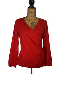 Talbots Faux Wrap Blouse Red Top Large NEW Stretch Rouching - Picture 1 of 10
