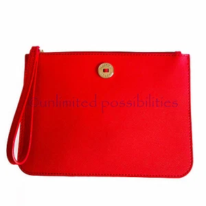 New OROTON Melanie Large Zip Pouch Saffiano Leather Bright Red with Tags - Picture 1 of 6