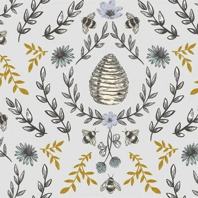 Summer in the Cotswolds Bee Hive in Sweet Lavender Metallic Fabric by RJR - Image 1 of 4