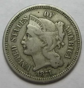 1871 Three Cent Nickel -Fine- (#715k) - Picture 1 of 2