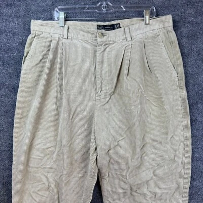 复古间隙裤男式 38/30 码米色纯色休闲版型打褶直筒裤 — 第 1/4 张图片