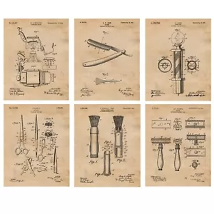 Classic Barber Shop Tools Patent Prints 6 (8x10) for Home Work Office Hair Salon - Picture 1 of 12