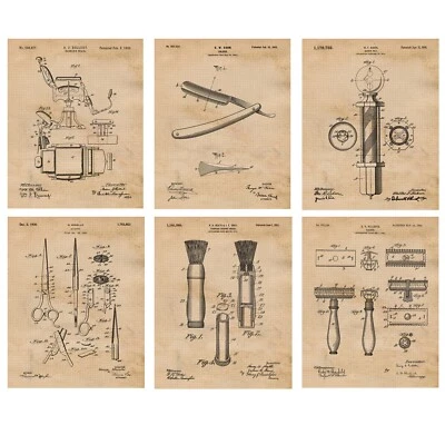 Classic Barber Shop Tools Patent Prints 6 (8x10) for Home Work Office Hair Salon - Image 1 of 4