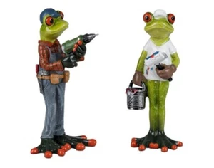 717825 Frosch Paar als Heimwerker hellgrün 16cm aus Kunststein & witzige Details - Bild 1 von 1
