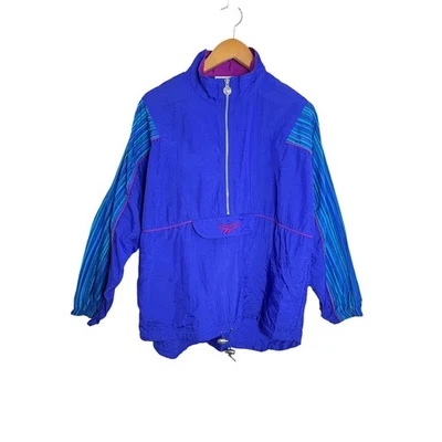 Pullover cortavientos vintage Reebok 1/2 cremallera para mujer mediano Bloque de color azul/marrón  Foto 1 de 4