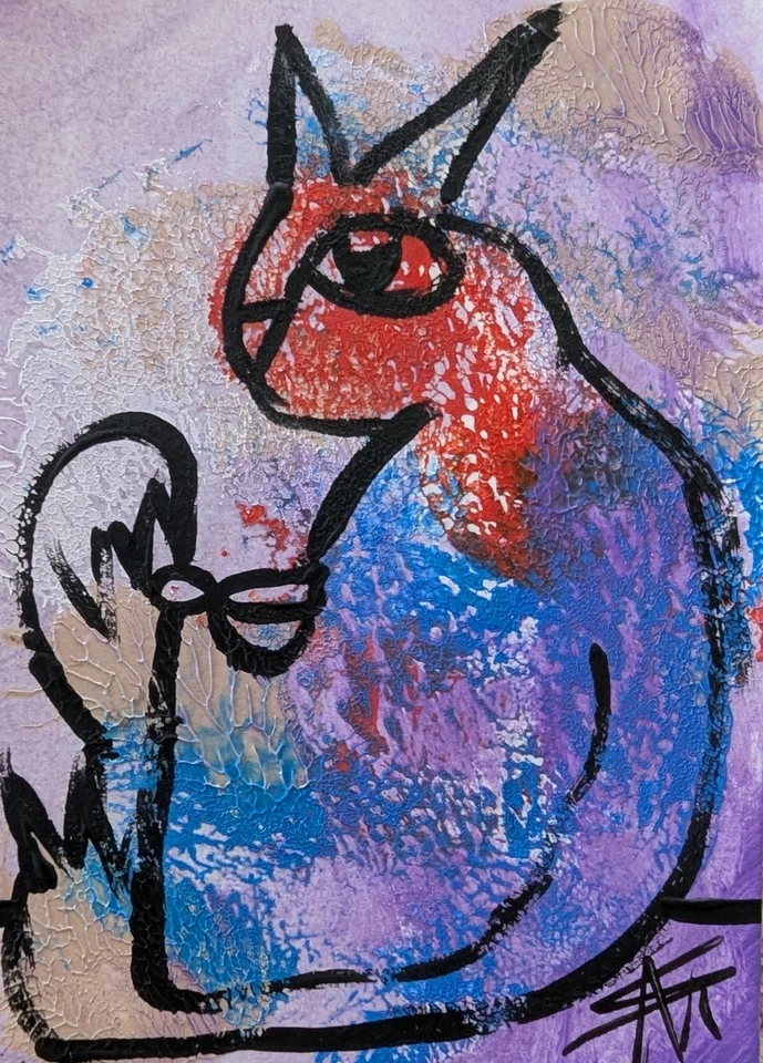 原版ACEO猫画收藏品现代咖啡艺术卡萨曼莎·麦克莱恩 — 第 1/1 张图片