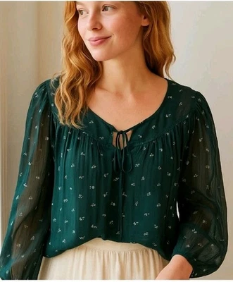 全新带标签 Old Navy Floral Cottagecore 农民风格浪漫波西米亚时尚衬衫,尺寸 L — 第 1/4 张图片