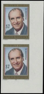 1997, AUSTRIA PRESIDENT KLESTIL, 7S CORNER MARGIN VERT IMPERF PAIR, NH, SC#1739 - Picture 1 of 2