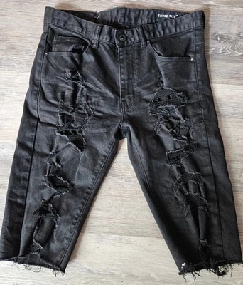 Smoke Rise Men’s Distressed Black Denim Shorts Size 30 Frayed Hem Streetwear - Image 1 of 4