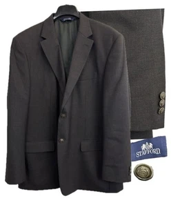 Stafford Blazer Mens 48L Classic Fit Grey Hopsack Wool Blend Sport Coat Jacket - Picture 1 of 13
