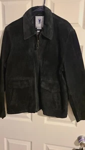 JLC Adventures On The Wing Suede Black Jacket Mens XLarge Quilt Lined Full Zip - Picture 1 of 3