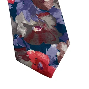 Vintage Cellini Abstract Art Flowers Floral Teal Pink Purple Brown Tie 57x3.75" - Picture 1 of 4