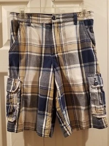 Faded Glory Plaid Cargo Shorts Size 14 Cotton - Picture 1 of 3