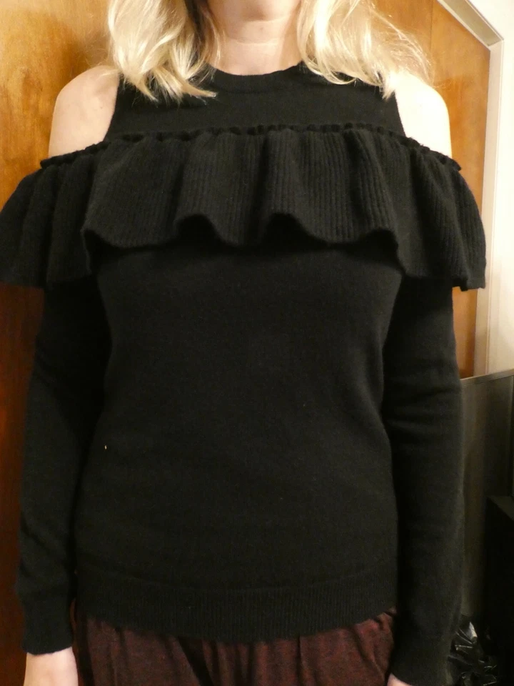 Aqua Cashmere Womens Black Cashmere Ruffled Pullover Sweater Sweater S BHFO 6131