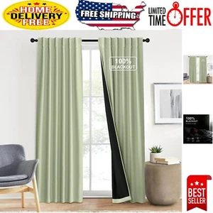 100% Blackout Coconut Green Velvet Curtains - Luxury Chenille Drapes, 2 Panels - Picture 1 of 10