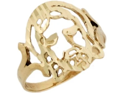 10k or 14k Yellow Real Gold Jesus Religious Diamond Cut 1.4cm Unisex Ring - Image 1 of 4