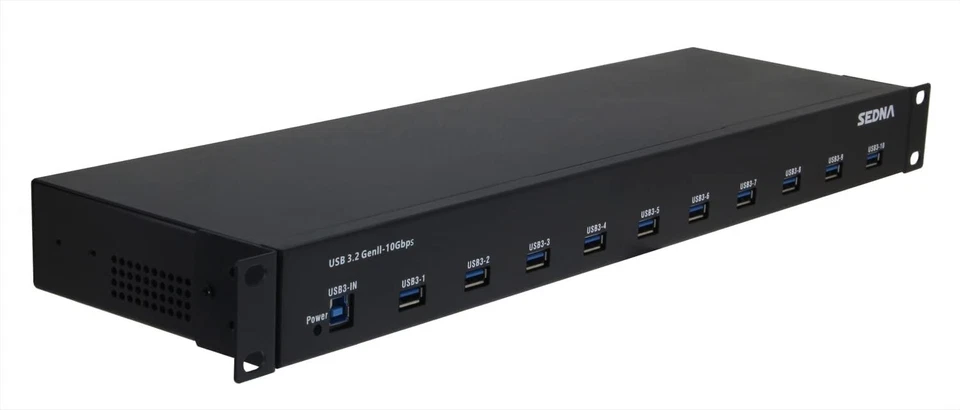 SEDNA - 19 Inch 1U Rack Mount 10 Port USB 3.2 Gen II Hub (10Gbps) with 5V 10A AC - Image 1 of 4