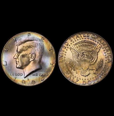 MS64 1994-D 50C Kennedy Half Dollar, PCGS Secure- Rainbow Album Toned Cover