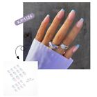 French Sky Blue Tips Full Detachable Square Fake Nails Artificial Nail Art Tips