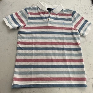 Brooks Brothers Boys Polo Med 10-12 Red with Blue & White Stripe SS Shirt EUC - Picture 1 of 6
