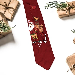 Golfing Santa and Rudolph on 8th Hole Christmas Necktie Jingle Bells - Picture 1 of 2