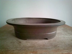 Tokoname Ware Bonsaischale oval Außenrand mittel Band Schale 28cm x 23cm x 7cm - Bild 1 von 5