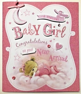 congratulations pink baby girl card with teddy bear - Picture 1 of 4