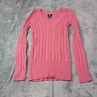 American Eagle Cable Knit V Neck Sweater Womens M Barbie Pink Preppy Cozy