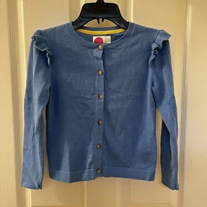 Mini Boden Frilly Ruffle Shoulder Cardigan Button Front Cotton Blue Girls 7-8 - Picture 1 of 9