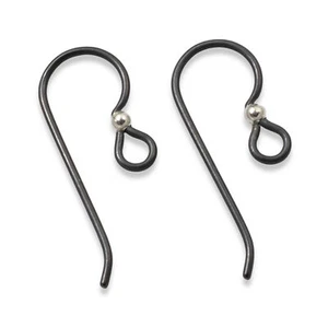 4 Black Niobium Ear Wires + 2mm Sterling Silver Bead Accent - Hypoallergenic - Picture 1 of 7