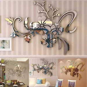3D Mirror Flower Removable Wall Sticker Art Acrylic Mural Decal Room Home Decor - Picture 1 of 9