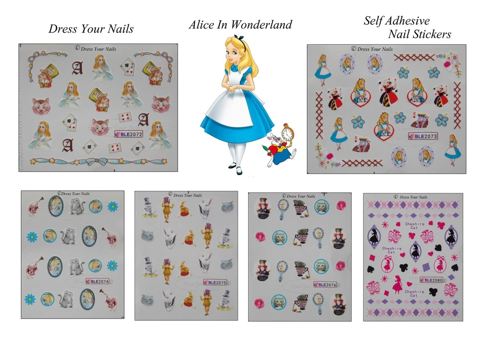 Alice In Wonderland Water Decal Nail Stickers Transfers - Disney Styled Cartoon