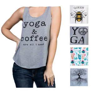 LA Soul Womens Novelty Graphic Printed Racer Back Yoga Tank Top - Picture 1 of 31